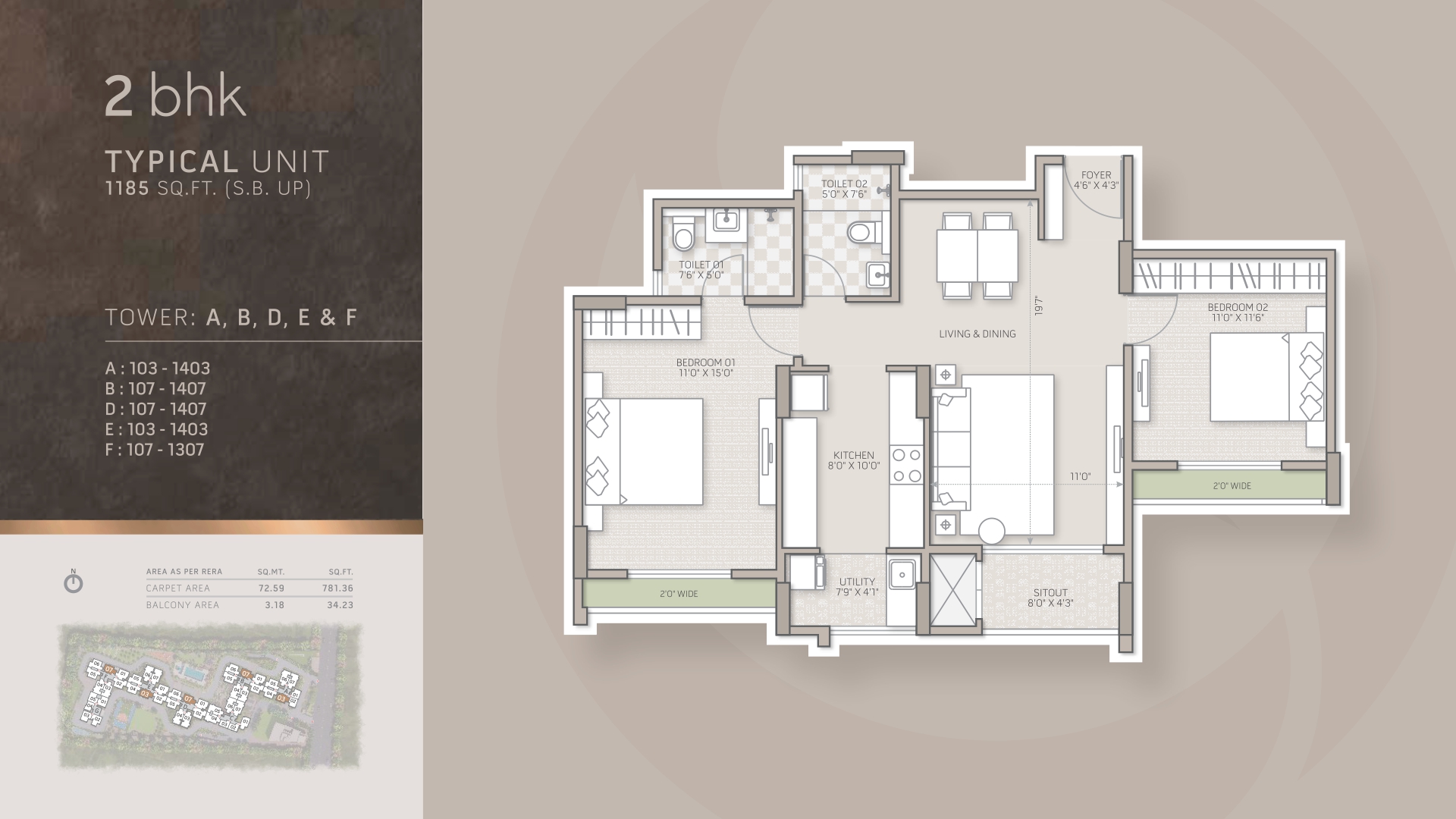 2 BHK 1185 ORCHID SALISBURY